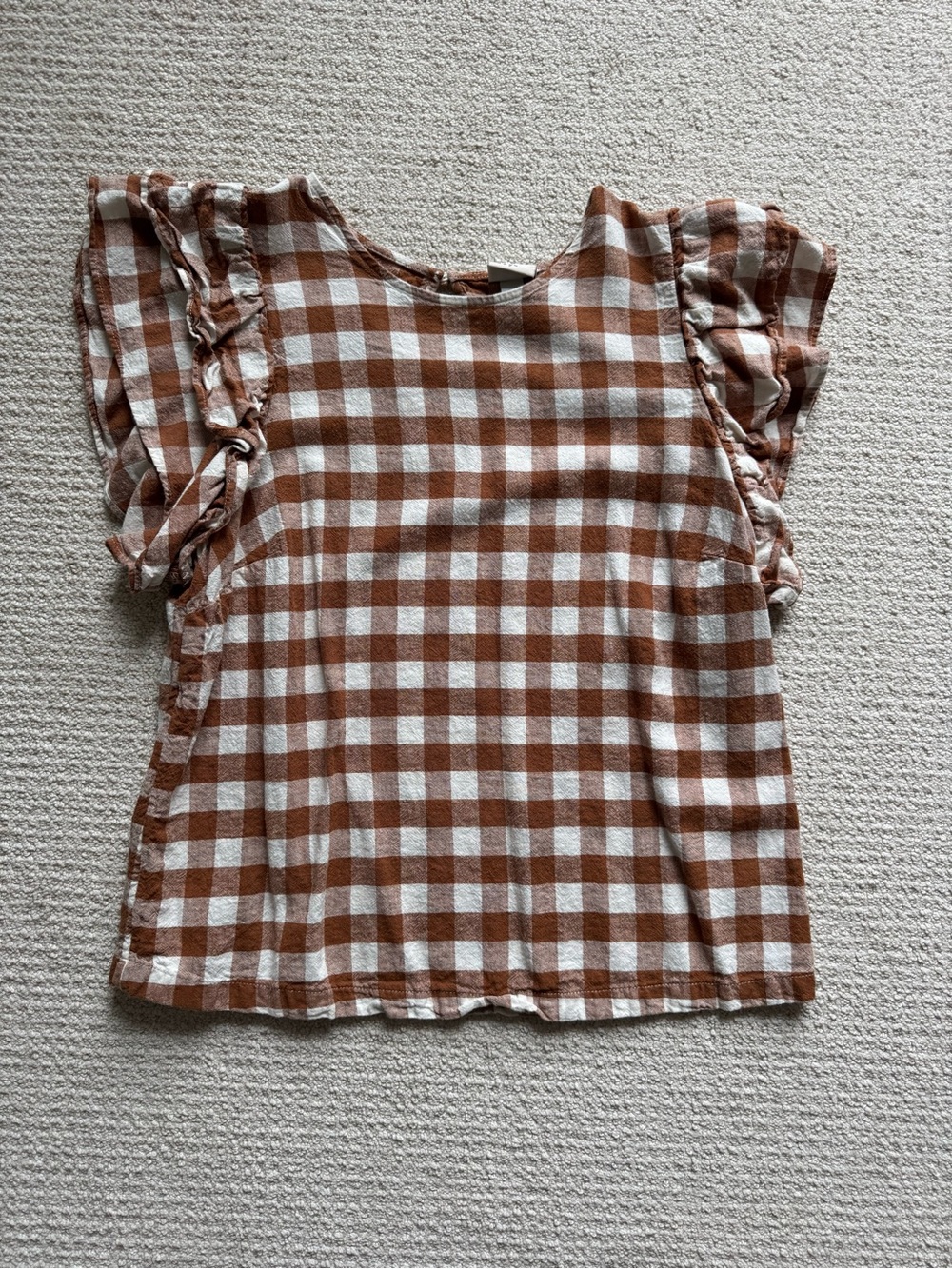 A New Day Brown/Orange & White Gingham Ruffle Sleeve Blouse